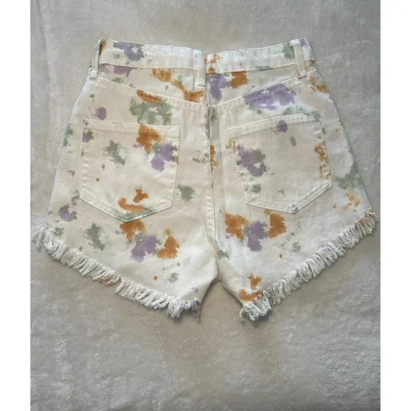 Wild Fable Women Shorts-00 White MultiColor Splatter Pattern Highest Rise Jean - Picture 2 of 9